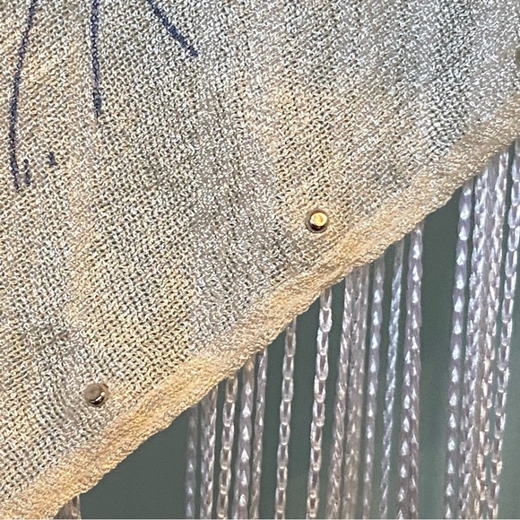 Ivory and Navy Floral Print Kimono with Pearls - Picture 10 of 17